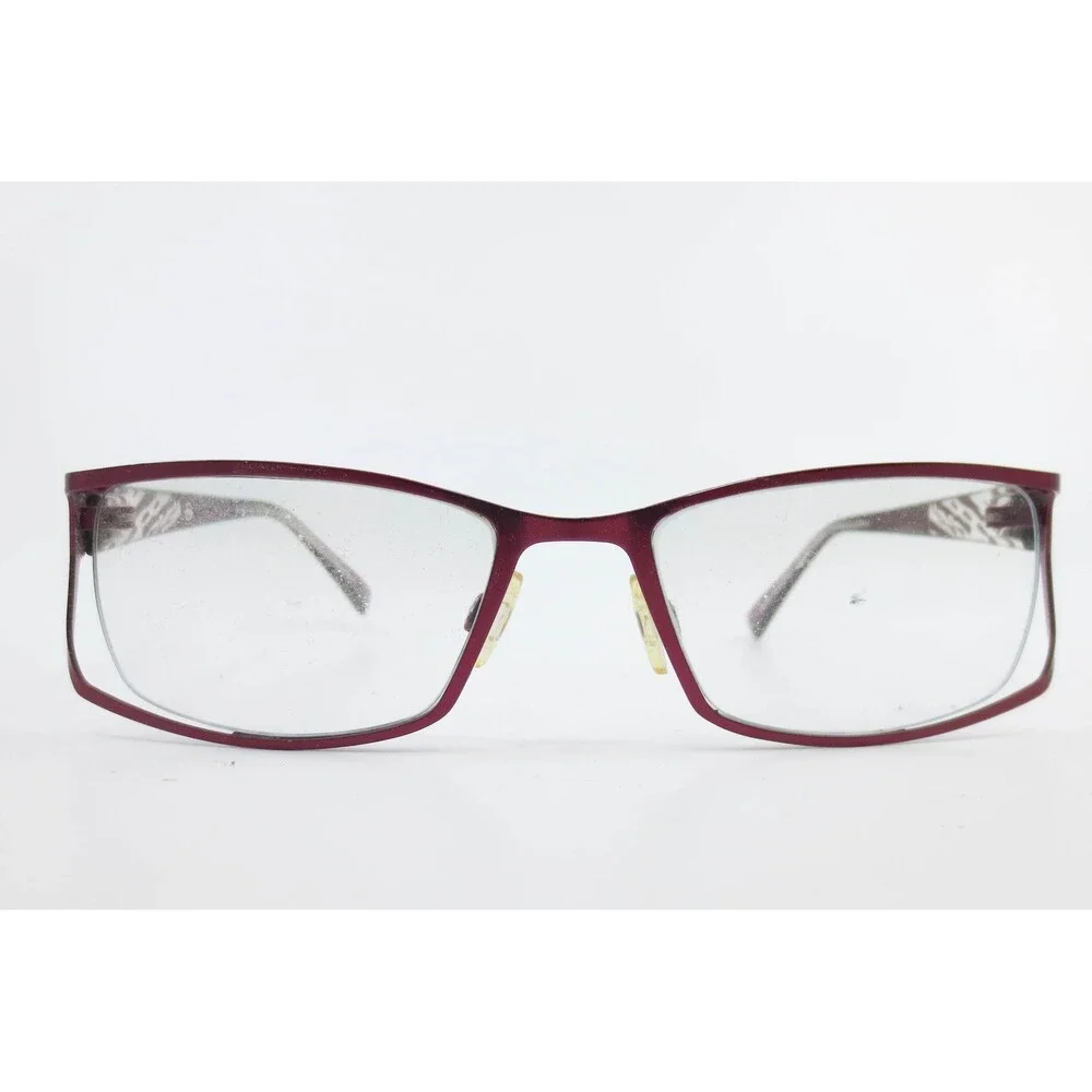 EasyClip EC 289 Burgundy Rectangular Eyeglass Frames 52-17-135 Patterned Temples